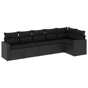 vidaXL 6 pcs conjunto sof&aacute;s de jardim c/ almofad&otilde;es vime PE preto
