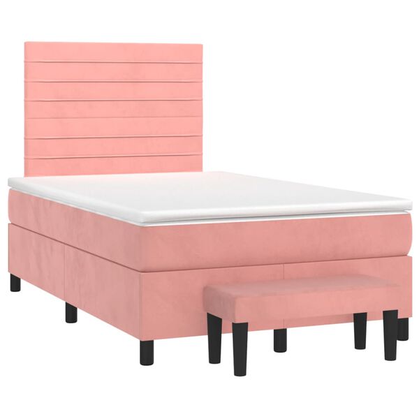 vidaXL Cama boxspring com colch&atilde;o 120x190 cm veludo rosa