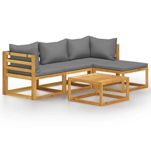 vidaXL 5 pcs conj. lounge jardim c/ almofadões madeira acácia maciça