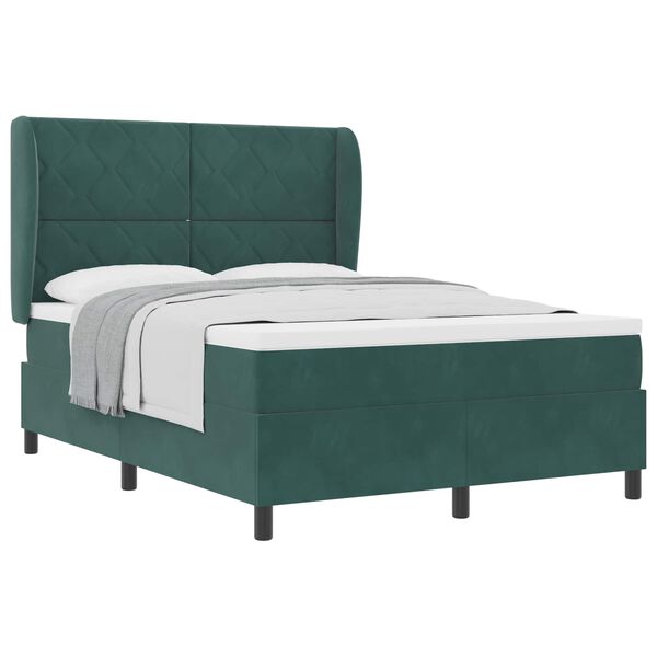 vidaXL Cama Box com colch&atilde;o Verde Escuro 190 x 140 cm Poli&eacute;ster