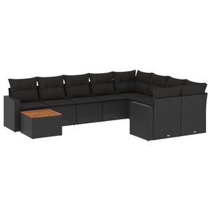 vidaXL 10 pcs conjunto sof&aacute;s de jardim c/ almofad&otilde;es vime PE preto