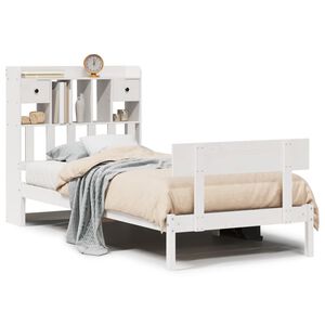 vidaXL Cama com estante sem colch&atilde;o 90x200 cm pinho maci&ccedil;o branco