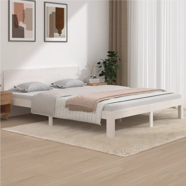 vidaXL Estrutura de cama 160x200 cm pinho maciço branco