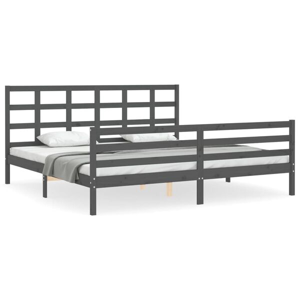 vidaXL Estrutura de cama com cabeceira 200x200 cm madeira maci&ccedil;a cinza