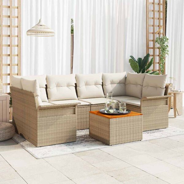 vidaXL Conjunto de Sof&aacute; de Jardim 7 pcs Bege Rattan Sint&eacute;tico