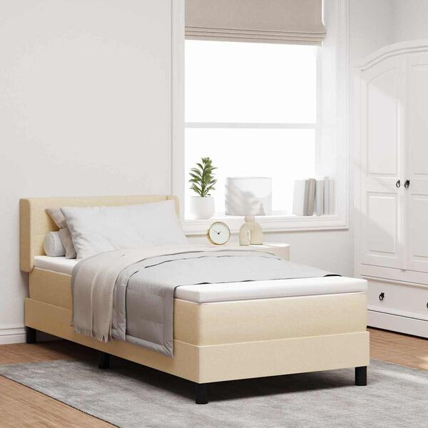 vidaXL Cama Box com colch&atilde;o com cabeceira Creme 190 x 90 cm Poli&eacute;ster