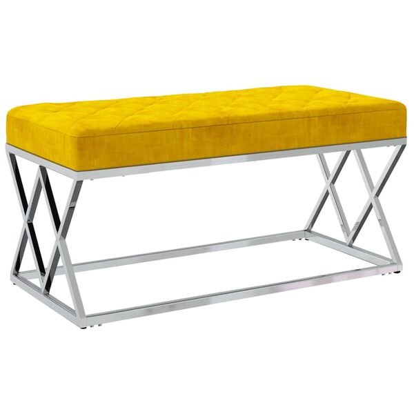 vidaXL Banco a&ccedil;o inoxid&aacute;vel e veludo amarelo mostarda