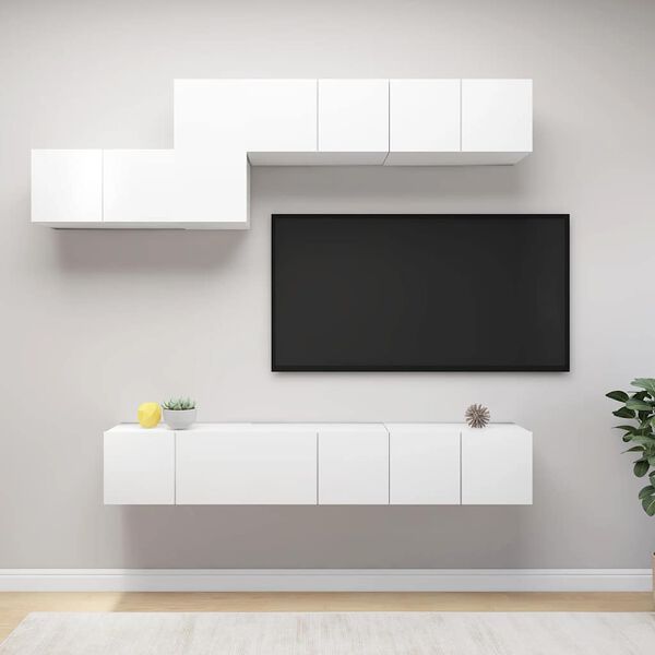 vidaXL 7 pcs conjunto de m&oacute;veis de TV derivados de madeira branco
