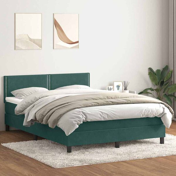 vidaXL Cama com molas/colch&atilde;o 160x220 cm veludo verde-escuro