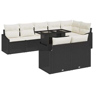 vidaXL Conjunto de Sof&aacute; de Jardim 9 pcs Preto e Creme vime PE