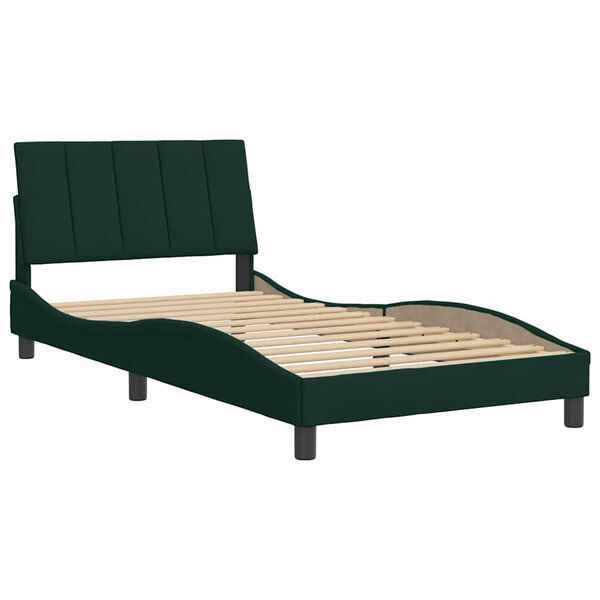 vidaXL Estrutura de cama sem colch&atilde;o Hanko 100x200 cm veludo verde-escuro