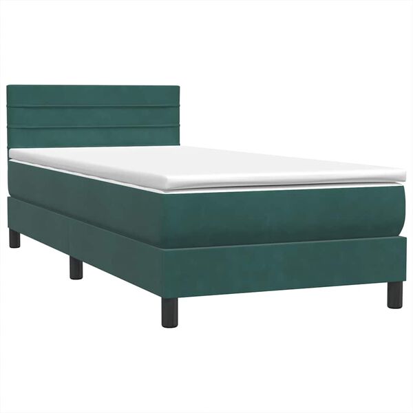 vidaXL Cama com molas/colch&atilde;o 100x210 cm veludo verde-escuro