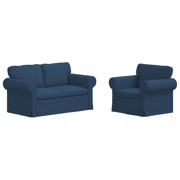 vidaXL Conjunto de Sof&aacute;s 2 pcs Azul 155 x 82 x 80 cm tecido