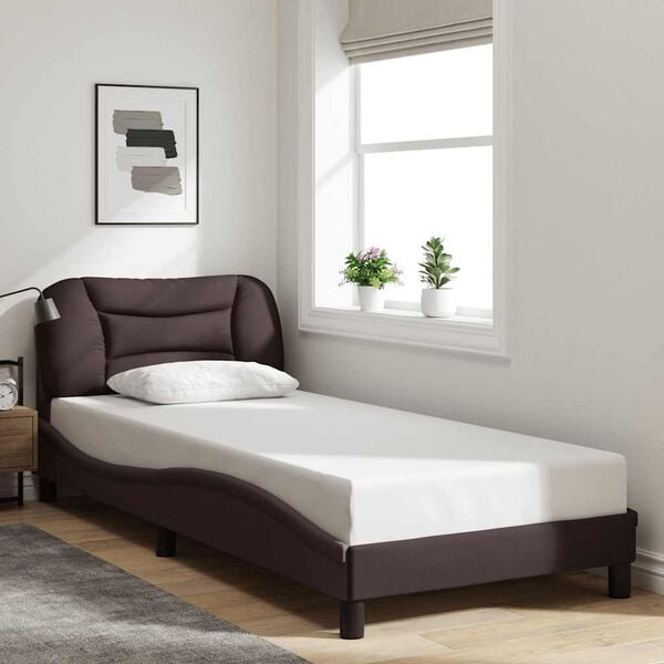 vidaXL Estrutura de cama sem colch&atilde;o Hvar 90x200 cm tecido castanho-escuro
