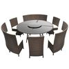 vidaXL 7 pcs conjunto jantar exterior com almofad&otilde;es vime PE castanho