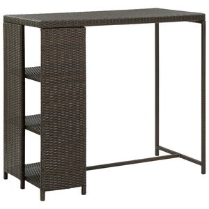 vidaXL Mesa de bar com prateleiras 120x60x110 cm vime PE castanho