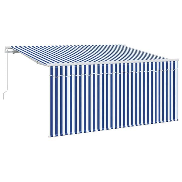 vidaXL Toldo Retr&aacute;til Azul e Branco 300 x 200 cm Poli&eacute;ster e Alum&iacute;nio