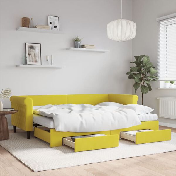 vidaXL Sofá-cama com gavetão e gavetas 80x200 cm veludo amarelo