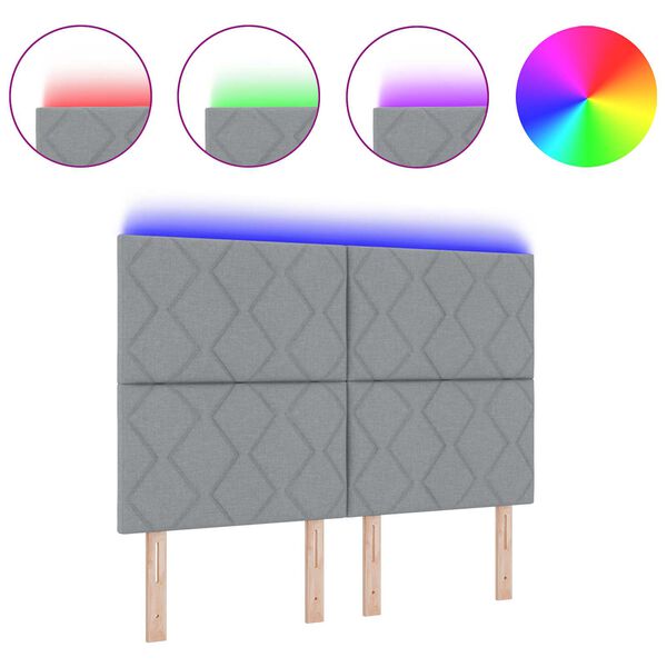 vidaXL Cabeceira com luzes de tira LED Cinzento-claro 144 cm tecido