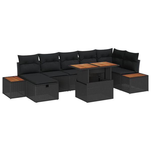 vidaXL Conjunto de Sof&aacute; de Jardim 8 pcs Preto vime PE