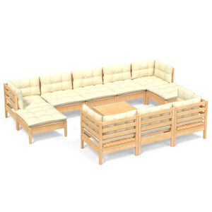 vidaXL 11 pcs conjunto lounge jardim c/ almofad&otilde;es creme pinho maci&ccedil;o
