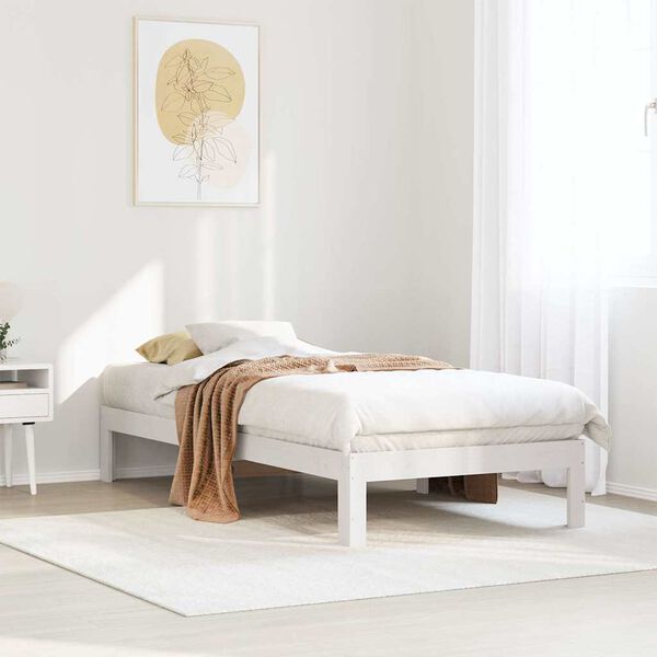 vidaXL Estrutura de cama sem colch&atilde;o 80x200 cm pinho maci&ccedil;o branco