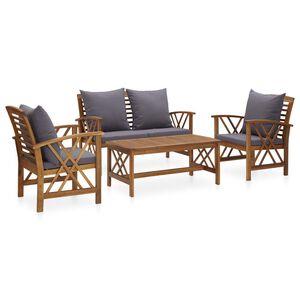 vidaXL 4 pcs conj. lounge jardim c/ almofad&otilde;es madeira ac&aacute;cia maci&ccedil;a