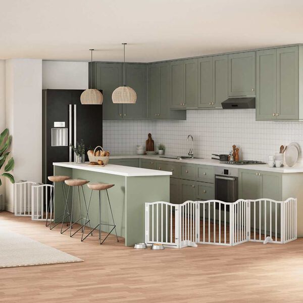 vidaXL Portão p/ cães com porta dobrável 12 painéis 600cm álamo branco