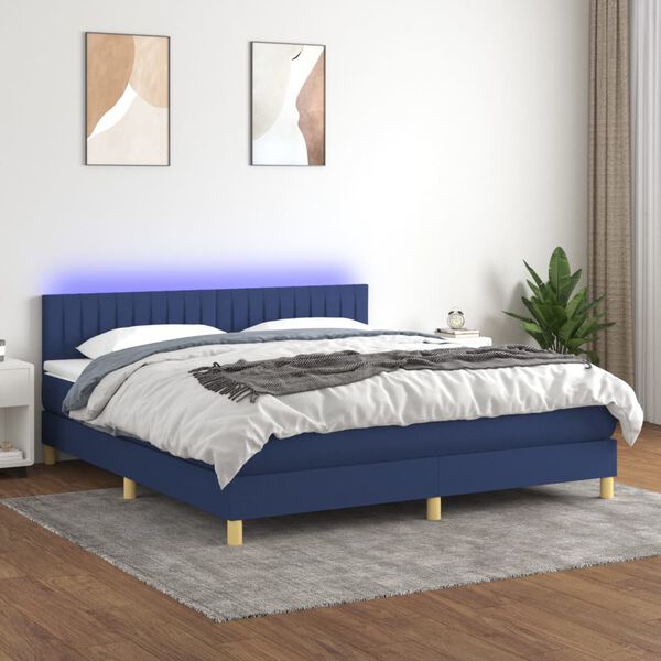 vidaXL Cama box spring c/ colch&atilde;o e LED 160x200 cm tecido azul
