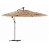 vidaXL Guarda-sol c/ luzes LED e poste de a&ccedil;o 246x246x230 cm castanho
