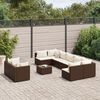 vidaXL 9 pcs conjunto sofás p/ jardim c/ almofadões vime PE castanho