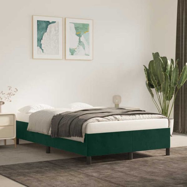 vidaXL Estrutura de cama sem colch&atilde;o 120x200 cm veludo verde-escuro