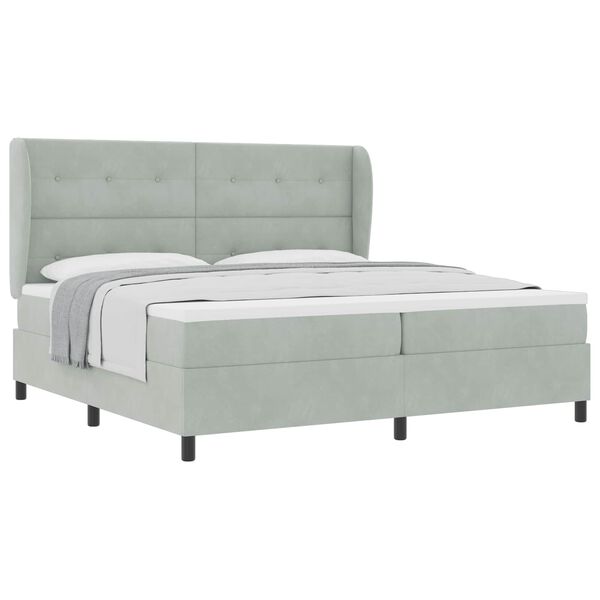 vidaXL Cama Box com colch&atilde;o Cinzento-claro 200 x 200 cm Veludo