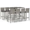 vidaXL 9 pcs conjunto de bar p/ jardim c/ almofad&otilde;es vime PE cinzento