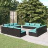 vidaXL 12 pcs conjunto lounge de jardim c/ almofad&otilde;es vime PE preto
