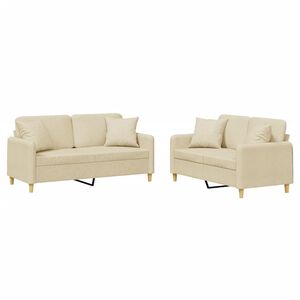 vidaXL 2 pcs conjunto de sof&aacute;s com almofadas tecido cor creme