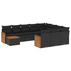 vidaXL 11 pcs conjunto sofás de jardim c/ almofadões vime PE preto