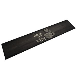 vidaXL Tapete de cozinha lav&aacute;vel 60x300 cm veludo padr&atilde;o ch&aacute;vena preto