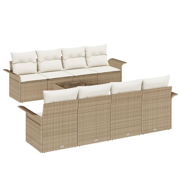 vidaXL Conjunto de Sof&aacute; de Jardim 9 pcs Bege Rattan Sint&eacute;tico