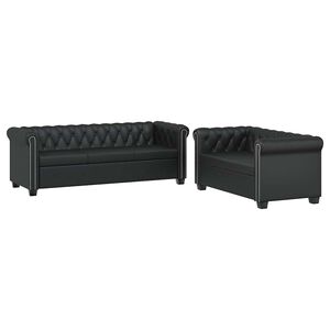 vidaXL Conjunto sof&aacute;s Chesterfield 2 + 3 lugares couro artific. preto