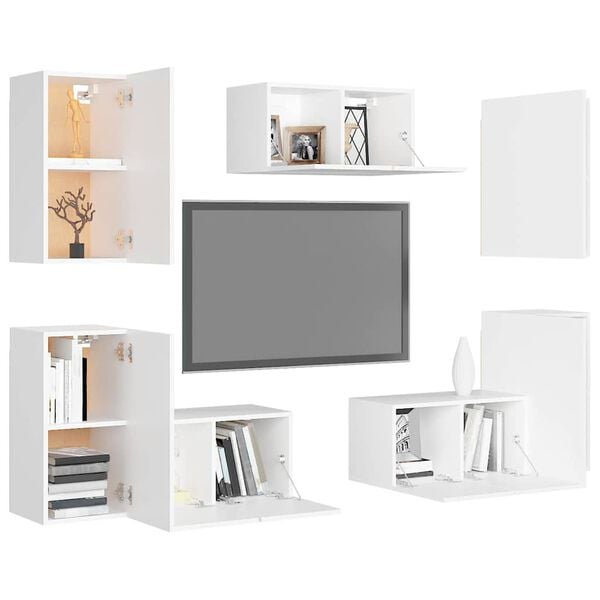 vidaXL 7 pcs conjunto de m&oacute;veis de TV derivados de madeira branco