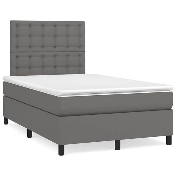 vidaXL Cama box spring c/ colch&atilde;o/LED 120x190cm couro artificial cinza