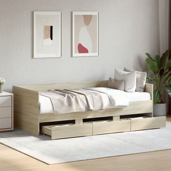vidaXL Sofá-cama com gavetas sem colchão 90x200 cm carvalho sonoma