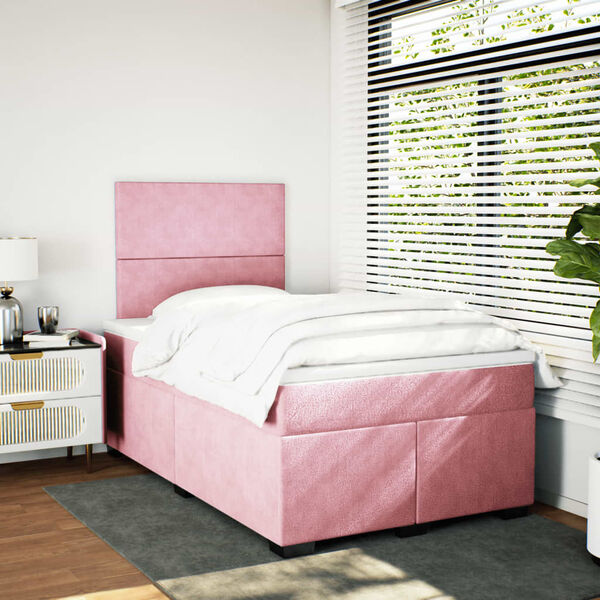 vidaXL Cama boxspring com colch&atilde;o 120x190 cm veludo rosa