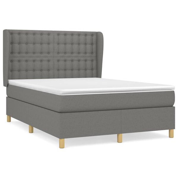 vidaXL Cama com molas/colch&atilde;o 140x190 cm tecido cinzento-escuro