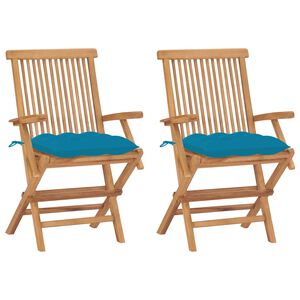 vidaXL Cadeiras de jardim c/ almofad&otilde;es azul-claro 2 pcs teca maci&ccedil;a