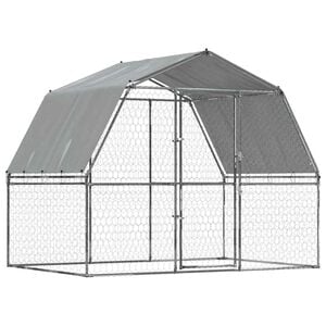 vidaXL Gaiola para c&atilde;es com telhado e porta a&ccedil;o galvanizado prateado