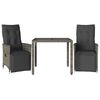 vidaXL 3 pcs conjunto bistr&ocirc; de jardim c/ almofad&otilde;es vime PE cinza