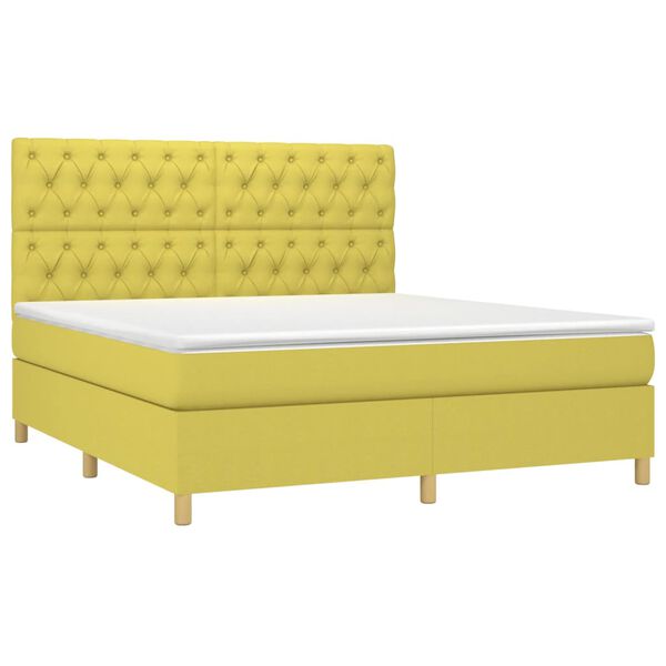 vidaXL Cama box spring c/ colch&atilde;o e LED 160x200 cm tecido verde