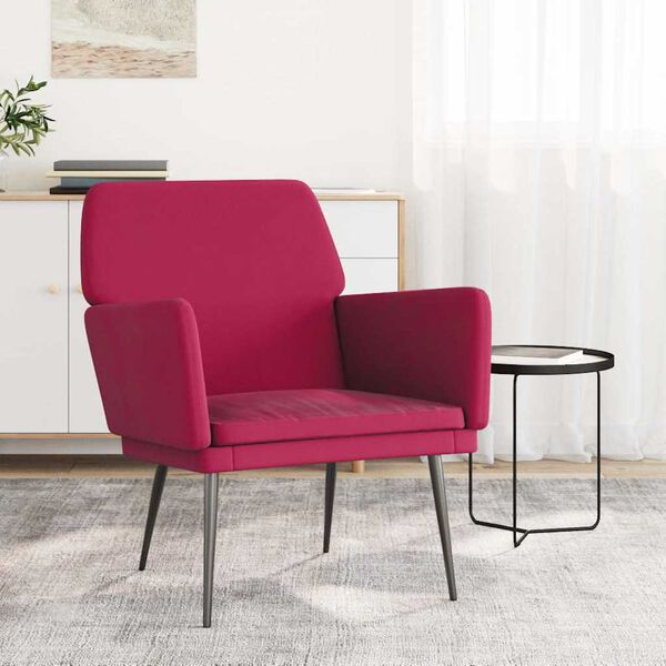 vidaXL Cadeira c/ apoio de bra&ccedil;os 62x79x79 cm veludo vermelho tinto